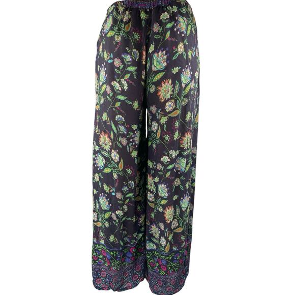 Ruby Yaya Black Multicolor Floral High Waisted Wide Leg Trousers Pants Size S - Picture 3 of 4